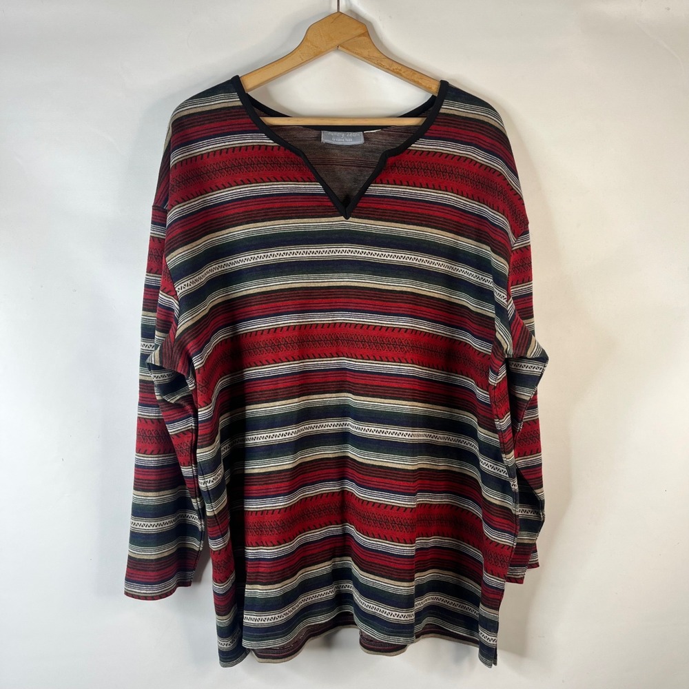 Country Tease Adobe Rose Top Womens XL Multicolor Southwestern Striped V-Neck